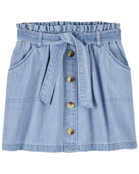Kid Paperbag Belted Button-Front Skirt 4