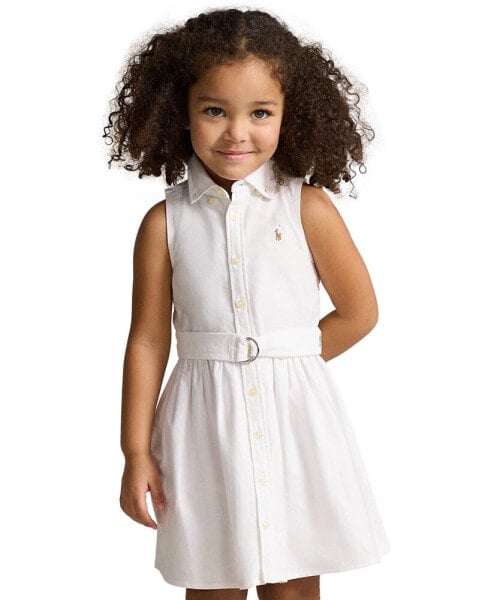Toddler and Little Girls Belted Cotton Oxford Shirtdress