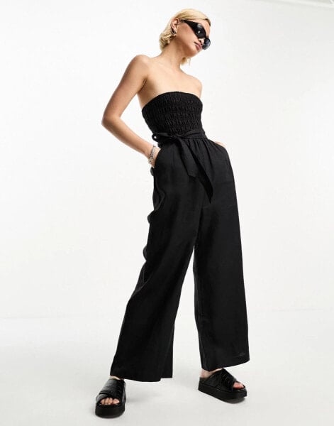 & Other Stories linen strapless jumpsuit in black