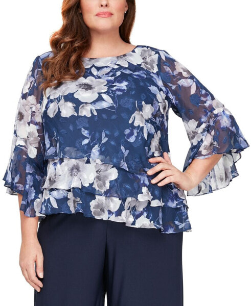 Plus Size 3/4-Sleeve Tiered-Hem Blouse