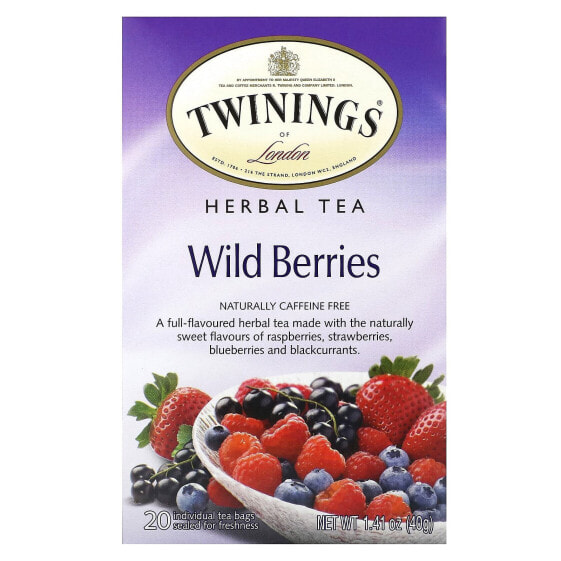 Herbal Tea, Wild Berries, Caffeine Free, 20 Tea Bags, 1.41 oz (40 g)