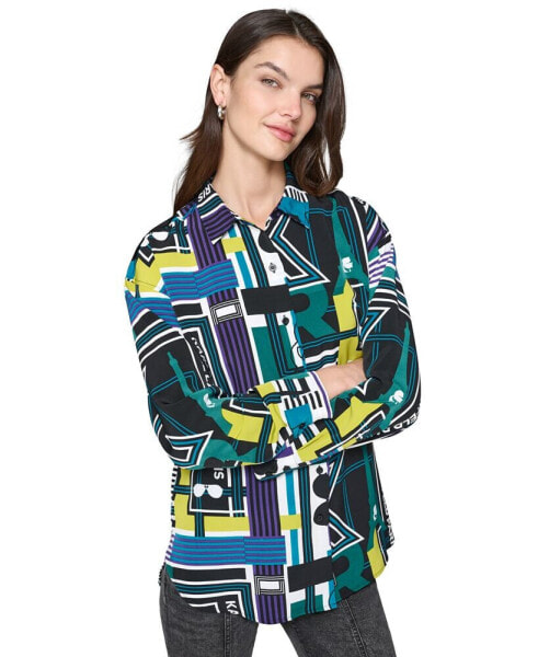 Petite Abstract-Print Blouse