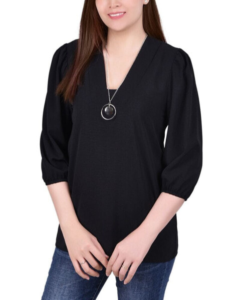 Petite Balloon Sleeve Pullover with Necklace