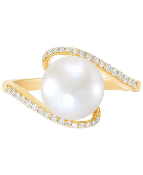 Cultured Freshwater Pearl (9mm) & Diamond (1/6 ct. t.w.) Swirl Ring in 10k Gold