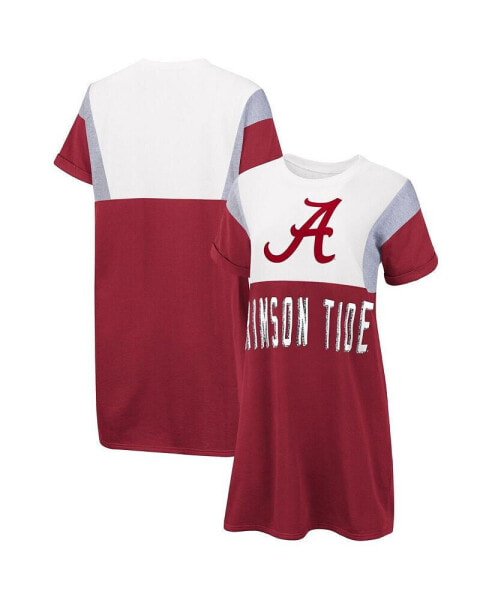 Women's Crimson and White Alabama Crimson Tide 3rd Down Short Sleeve T-shirt Dress