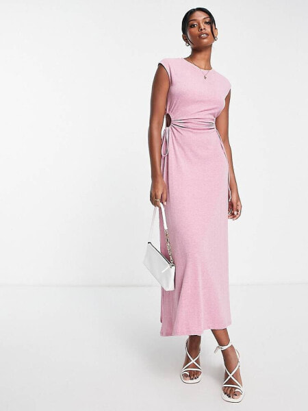 ASOS DESIGN cut out side detail midi dress in pink