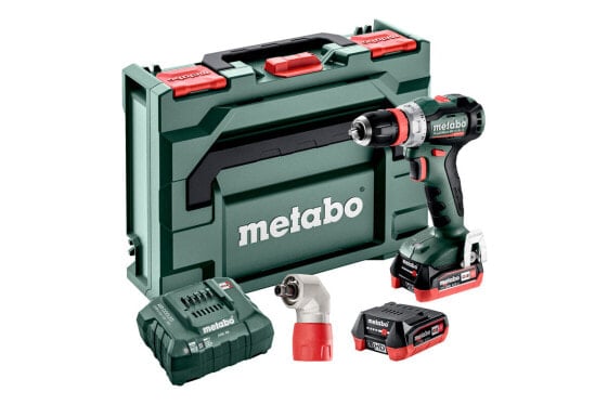 Metabo Akku-Bohrschrauber PowerMaxx BS 12 BL Q Pro 2x 4,0 Ah + Lader + Schnellwechselwinkeladapter "Quick" in metaBOX 118