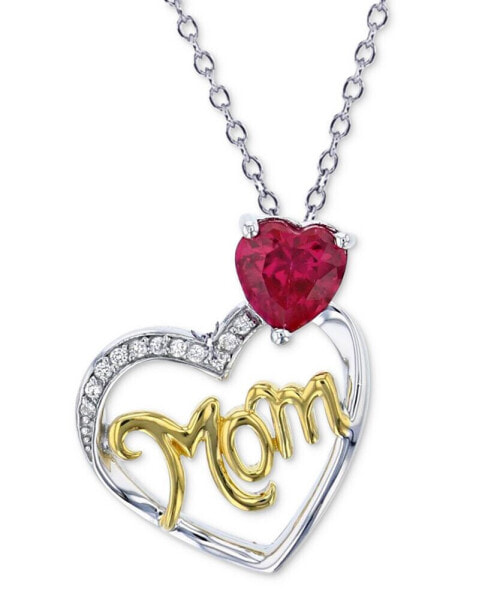 Macy's lab Grown Ruby (7/8 ct. t.w.) & Lab Grown White Sapphire (1/20 ct. t.w.) Mom Heart 18" Pendant Necklace in Sterling Silver & 14k Gold-Plate