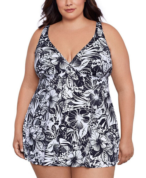 Платье пляжное с цветочным принтом Swim Solutions plus Size, модель Flyaway - Created for Macy's.