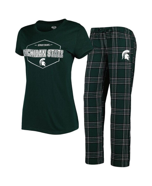 Women's Green, Black Michigan State Spartans Badge T-shirt and Flannel Pants Sleep Set