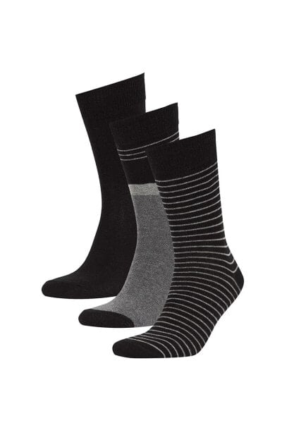 Erkek Çizgili 3lü Pamuklu Uzun Çorap R8068azns