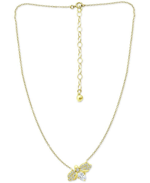 Cubic Zirconia Bee 16" Pendant Necklace in 18k Gold-Plated Sterling Silver, Created for Macy's