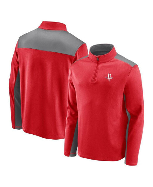 Men's Red, Gray Houston Rockets Primary Logo Fleece Quarter-Zip Jacket