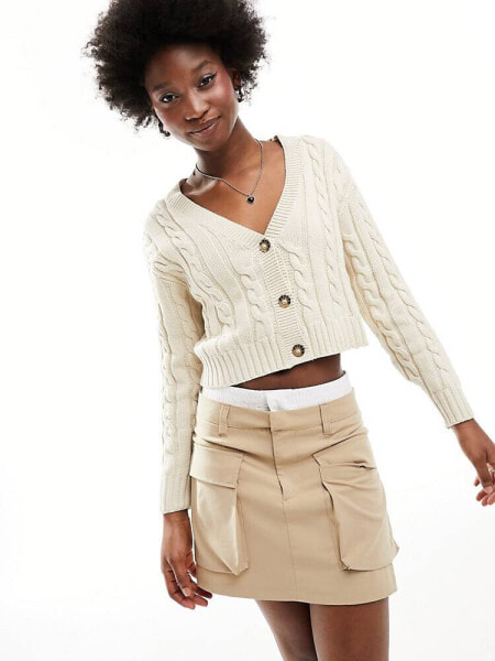 Monki cable knit cardigan in cream