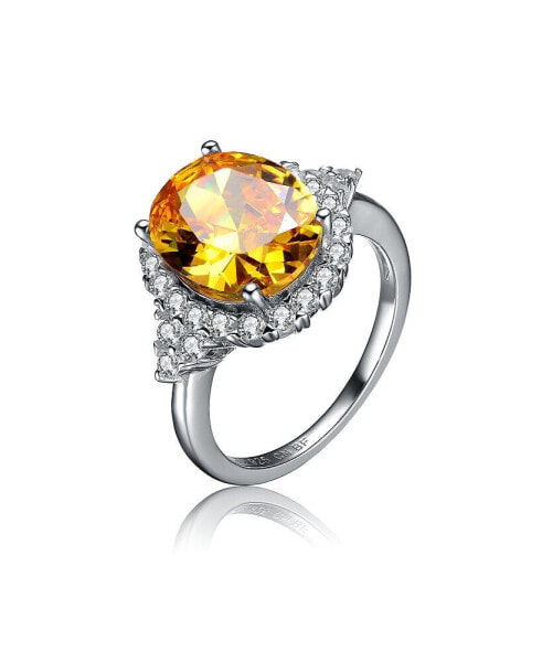 Sterling Silver Yellow Cubic Zirconia Oval Ring
