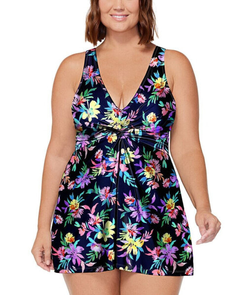 Plus Size Magnolia Floral-Print Swim Dress, Created for Macy's