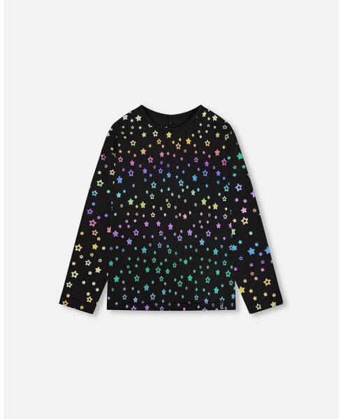 Toddler Girls Long Sleeve T-Shirt Foil Black Printed Stars - Toddler|Child