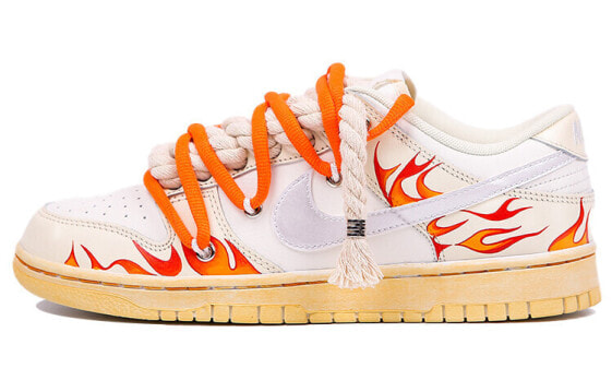 【定制球鞋】 Nike Dunk Low Retro"Coconut Milk" 银色地狱火焰 火焰 麻绳 喷绘 VIBE风 缝纫 解构 绑带 低帮 板鞋 男款 白红 / Кроссовки Nike Dunk Low DJ6188-100