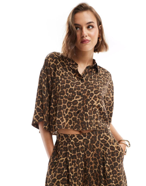 ASOS DESIGN cropped shirt in animal print