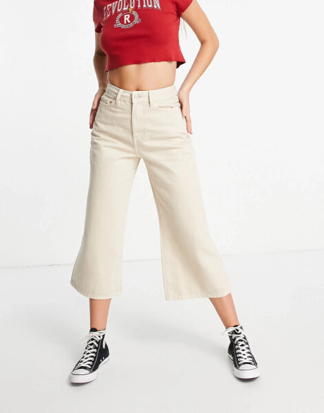 Miss Selfridge cropped wide leg jean in stone