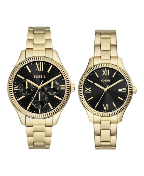 His and Hers Multifunction Gold-Tone Stainless Steel Watch Box Set, 42mm 38mm