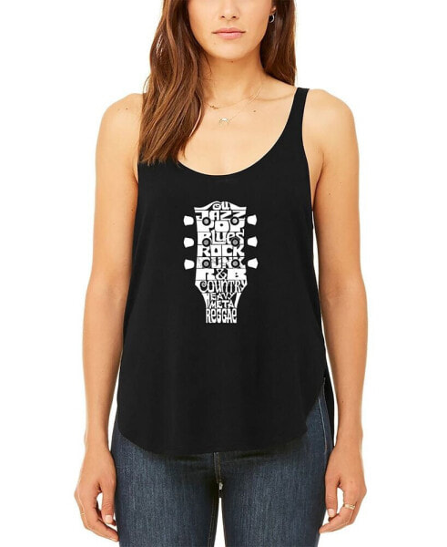 Women's Premium Word Art Flowy Guitar Head Music Genres Tank Top