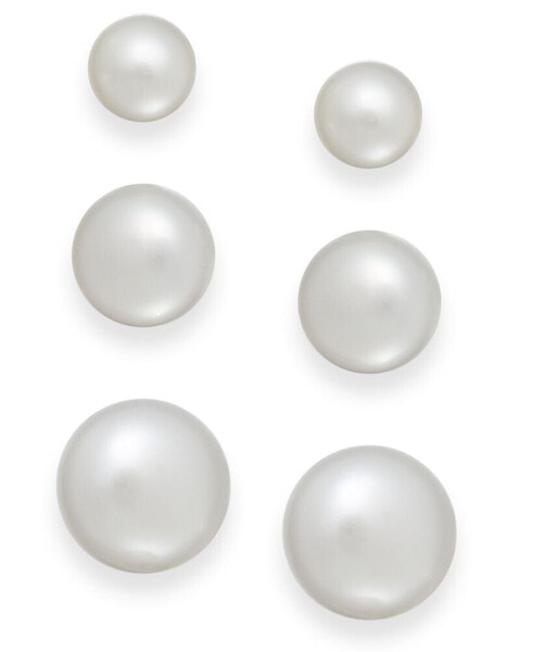 Cultured Freshwater Pearl 3 piece Stud Earring Set in Sterling Silver (6-10mm)