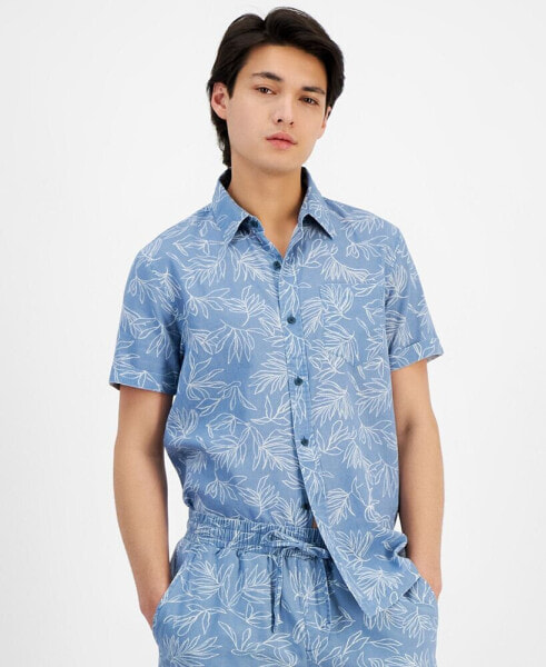 Рубашка мужская Sun + Stone Fabricio из льна и шамбре, с короткими рукавами, с пуговицами, создана для Macy's