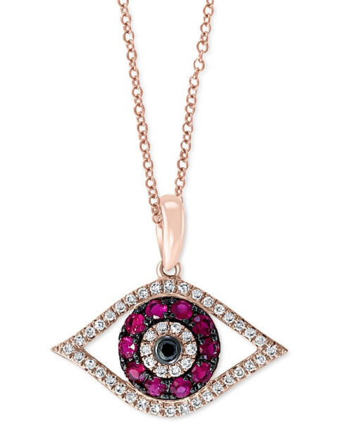 EFFY Collection eFFY® Ruby (1/4 ct. t.w.) & Diamond (1/8 ct. t.w.) 18" Evil Eye Pendant Necklace in 14k Rose Gold or 14k White Gold