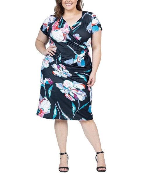 Plus Size Knee Length Short Sleeve Wrap Dress