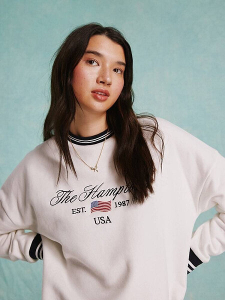Miss Selfridge Hamptons graphic oversized sweatshirt in cream