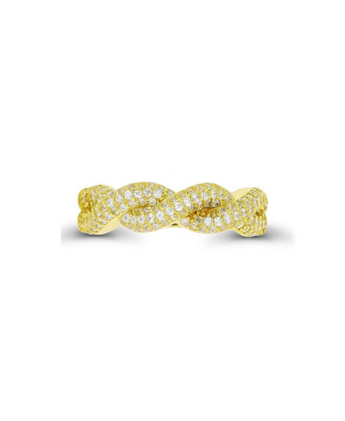 Cubic Zirconia Fashion in Sterling Silver and 14K Gold Over Sterling Silver Twisted Ring