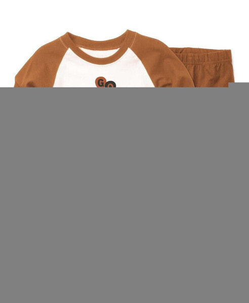 Костюм для малышей Wes & Willy девочки Оранжевый-белый комплект Тишотка с регланом и леггинсы с техасскими длинными рогами.