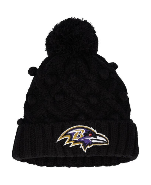 Big Girls Black Baltimore Ravens Toasty Cuffed Knit Hat with Pom