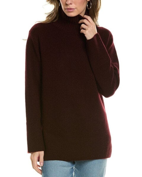 Vince Mixed Gauge Turtleneck Wool & Cashmere-Blend Tunic Sweater Women's Purple