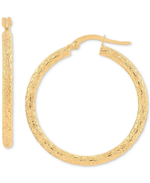 Textured Tube Medium Hoop Earrings in 10k Gold, 1-1/8"