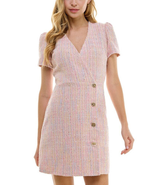 Juniors' Bouclé-Knit Button-Front Dress