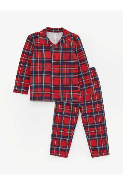 LCW baby Polo Yaka Uzun Kollu Ekose Desenli Erkek Bebek Pijama Takımı