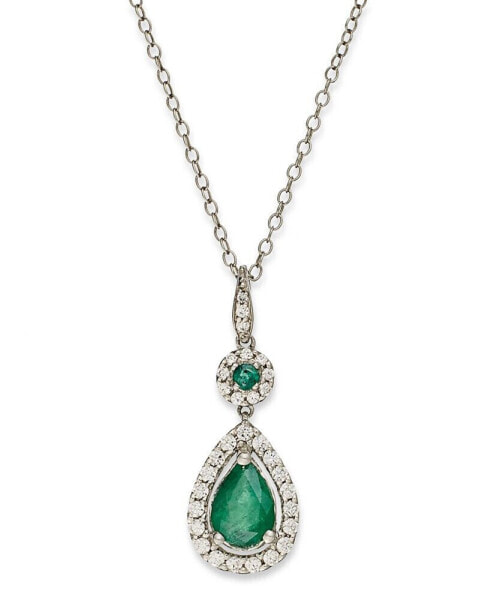 Macy's sapphire (1-1/3 ct. t.w.) and Diamond (1/4 ct. t.w.) Drop Pendant Necklace Set in 14k White Gold (Also Available in Emerald)