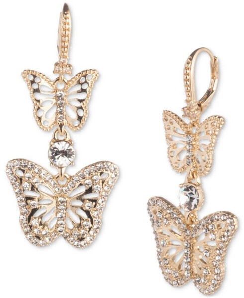 Gold-Tone Crystal Butterfly Double Drop Earrings