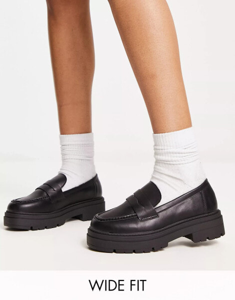 Truffle Collection Wide Fit chunky loafers in black