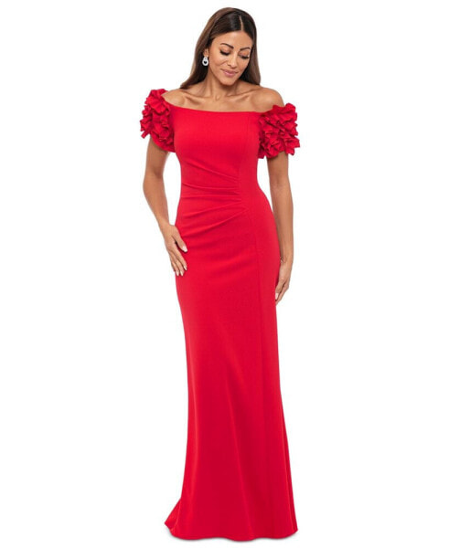 Petite Off-the-Shoulder Ruffle-Sleeve Gown