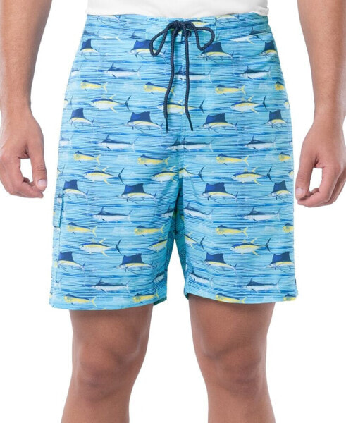 Men's Scribble Fish Drawstring 7" Surf Shorts