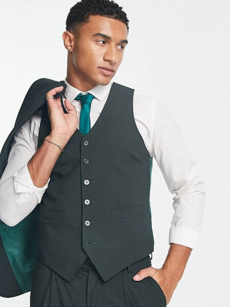 Noak 'Camden' super skinny premium fabric suit waistcoat in mid green with stretch