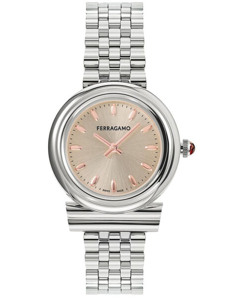 Salvatore Women's Gancini Swiss Silver-Tone Stainless Steel Bracelet Watch 28mm