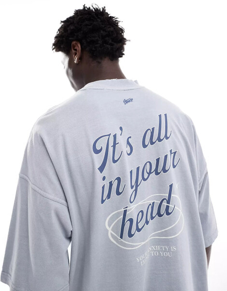 Pull&Bear – T-Shirt in Steingrau mit „It's all in your head“-Grafikprint