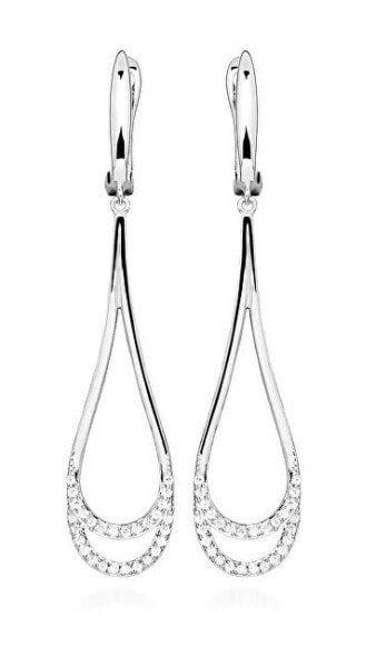 Long silver earrings with zircons SVLE0669SH8BI00