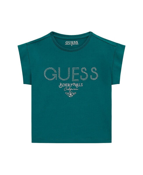 Big Girls Short Sleeve T-shirt with GUESS Heat Seal Rhinestone Logo