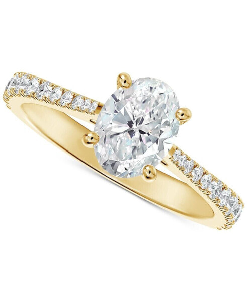 Diamond Oval-Cut Solitaire Tapered Pavé Engagement Ring (1-1/10 ct. t.w.) in 14k Gold