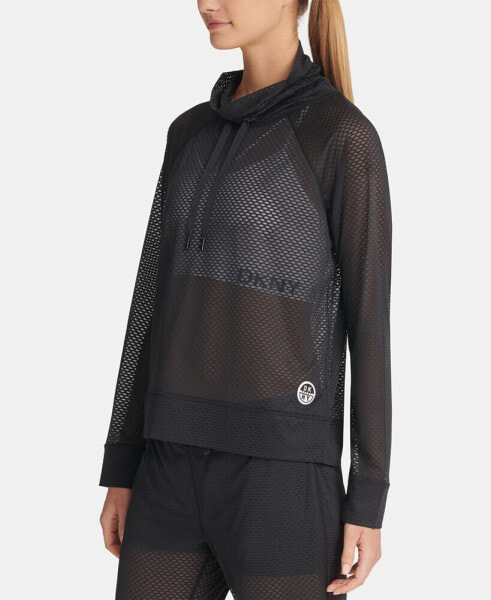 Sports Women's Honeycomb Mesh Funnel-Neck Pullover Top
